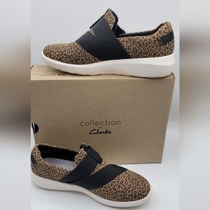 Clarks Womens Kayleigh Charm Cheeta Print, 8W, sneakers, slip on, casual